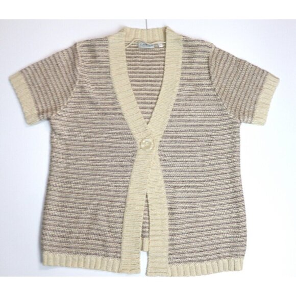 WOMEN'S BEIGE SHORT SLEEVE CARDIGAN SWEATER - CANDA COLLECTION AT C&A - SIZE L - Picture 1 of 5
